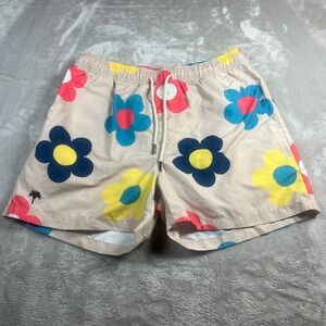 OAS Men's Daisy Large Swim Trunks Beige Floral Print Mesh Lined Board Shorts